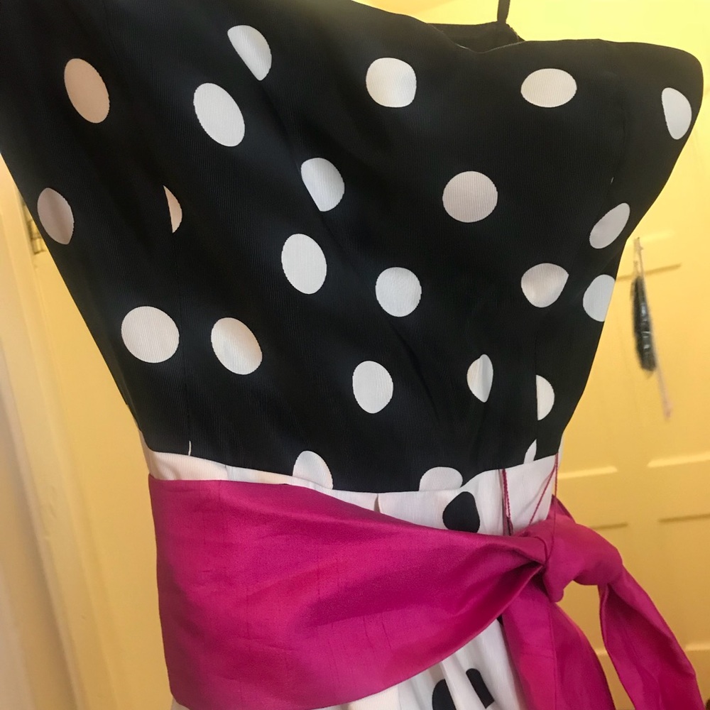 Polka dot, color block ball gown